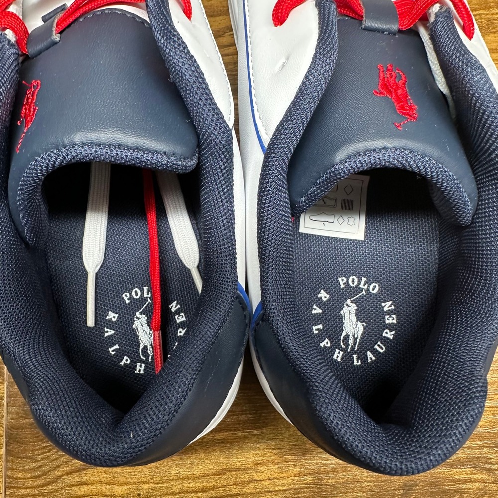 Polo Ralph Lauren Heritage Court III Graphic White Navy Red Sneakers Kids Size 6 - Picture 7 of 10